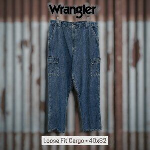 Wrangler Loose Fit Cargo Jeans 40x32 Blue Denim Utility Workwear